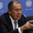 Lavrov, durante su rueda de prensa en la sede de la ONU, en Nueva York, este viernes.