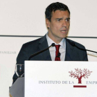 El secretario general del PSOE, Pedro Sánchez, durante la conferencia que pronunció tras la inauguración del XVII Congreso Nacional de la Empresa Familiar.