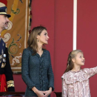 Los Reyes y sus hijas en el desfile de 12 de Octubre, ayer en Madrid