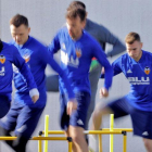 Los jugadores del Valencia, en el último entrenamiento antes de recibir al Celtic.
