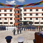 El presidente boliviano Evo Morales durante su discurso de inauguración de la academia militar.
