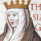 Recreación de la imagen de santa Teresa, reina de León en una ilustración que la pinta con la corona que perdió al anular su matrimonio la Iglesia. DL