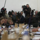El canciller ruso Lavrov junto a Kerry, secretario de Estado norteamericano
