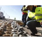 Ballesteros analiza una de las 1.333 muestras del sondeo realizado en Gordaliza, una por cada metro que se profundizó.