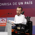 Pablo Echenique en rueda de prensa el 27-J, en Madrid.