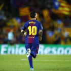 Messi celebra su segundo gol a la Juventus en el Camp Nou.
