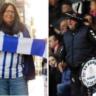 Carmen de la Puente y Magín, el del bombo, aficionados de la Deportiva y de la Cultural.