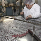 Cadena de envase de vacunas monodosis destinadas a la exportación en la factoría de Laboratorios Ovejero.