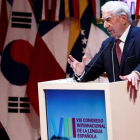 Vargas Llosa, durante su discurso en el Congreso Internacional de la Lengua Española.