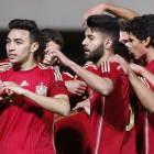 Los jugadores de la selección española sub-21 celebran el primer gol ante Noruega del jueves anotado por Munir.
