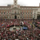 Vista general de la manifestación en contra la de la ley del aborto, a su paso por la madrileña Puer