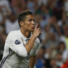 Cristiano Ronaldo manda callar al público tras marcar el tanto del empate ante el Bayern.