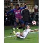 Lenglet logró así el gol de la victoria. MARCIANO PÉREZ/JESÚS F. SALVADORES