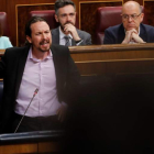 Pablo Iglesias durante su intervención, ayer, en el Congreso de los Diputados.