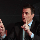 El presidente del Gobierno y candidato por el PSOE a la reelección, Pedro Sánchez, durante el encuentro organizado en León por Ical. PEIO GARCÍA