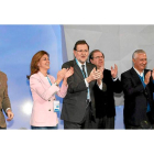 Floriano, Cospedal, Rajoy, Herrera, Arenas y González-Pons, en el arranque de la Convención Nacional del PP, en el centro cultural Miguel Delibes de Valladolid.