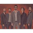 Dibujo que será la portada del próximo disco de Fabián, en el que el cantautor aparece en el centro rodeado de su banda. DL