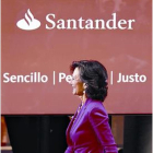 Ana Botín, en una rueda de prensa a principios de junio, en Madrid.