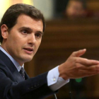 El líder de Cs, Albert Rivera, en el pleno de la moción de censura encabezada por Pedro Sánchez.
