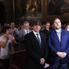 Puigdemont y Junqueras, en un acto municipalista a favor del referéndum.