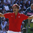 Federer, al finalizar el partido, celebra su pase a la final olímpica.