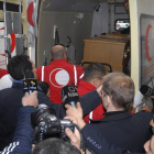 Imagen de los cadáveres de los periodistas a su llegada al Hospital Universitario de Damasco.