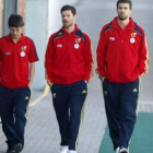 Los jugadores de la selección Silva, Xabi Alonso , y Gerard Piqué