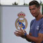 Cristiano Ronaldo, durante la jornada de puertas abiertas a la prensa de este martes en Valdebebas.