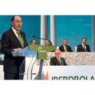 El presidente de Iberdrola, Ignacio Sánchez Galán, durante su intervención ante la Junta General de Accionistas en Bilbao. MIGUEL TOÑA