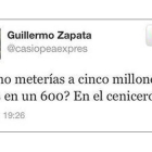 El tuit que Guillermo Zapata publicó en el 2011.
