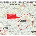 mapa  de detalle de la zona regable de Villarnera de la Vega