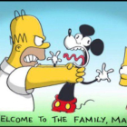 Caricatura de Homer, Bart y Mickey Mouse publicada en Twitter.