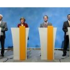 Ágela Merkel junto a sus socios de gobierno en la presentación de la «gran coalición»