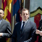 Josep Maria Bartomeu, Sandro Rosell y Tito Vilanova, en la presentación del último como entrenador del Barça, en junio del 2012.