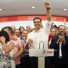 Pedro Sánchez celebra su triunfo en las primarias del PSOE, el pasado 21 de mayo.