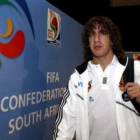 Carles Puyol a su llegada al aeropuerto internacional OR Tambo de Johannesburgo.