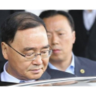 El primer ministro surcoreano, Chung Hong-won, tras anunciar su dimisión, este domingo.
