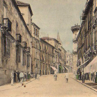 La popular calle leonesa, con el palacio de Villasinda (Hotel París) antes del incendio sucedido el 14 de noviembre de 1906