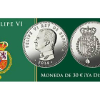 Moneda conmemorativa de 30 euros con la cara de Felipe VI.