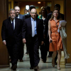 Antonio Beteta, Cristóbal Montoro y Marta Fernández Currás al inicio de la reunión.