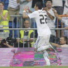 Ángel di María celebra el primer gol del Real Madrid en el partido ante el Peñarol.