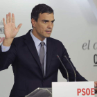 Sánchez, en la rueda de prensa que ofreció en Ferraz.