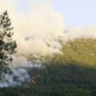 Imagen de las llamas del incendio forestal que afecta a la localidad de Las Hurdes, en Cáceres.