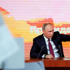 El presidente ruso, Vladimir Putin, interviene durante su rueda de prensa anual.