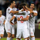 Los jugadores españoles celebran el segundo gol que cerraba la victoria frente a Kosovo. VALDRIN XHEMAJ