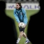 Messi durante el entrenamiento previo al partido de esta noche