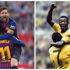 Messi celebra su segundo gol en el Pizjuán con Dembélé como Pelé lo hizo con Jairzinho en el Mundial-70.