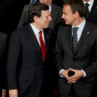 El presidente de Francia, Nicolás Sarkozy, el presidente de la CE, José Manuel Durao Barroso y Zapat