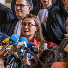 Los exconsellers Toni Comín, Lluis Puig y Meritxell Serret (de izquierda a derecha) hablan ante los medios de comunicación el pasado 16 de mayo, a su salida del tribunal de justicia belga que denegó su entrega a España