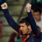 Messi celebra un gol histórico, el que le valió para superar la marca de Müller.